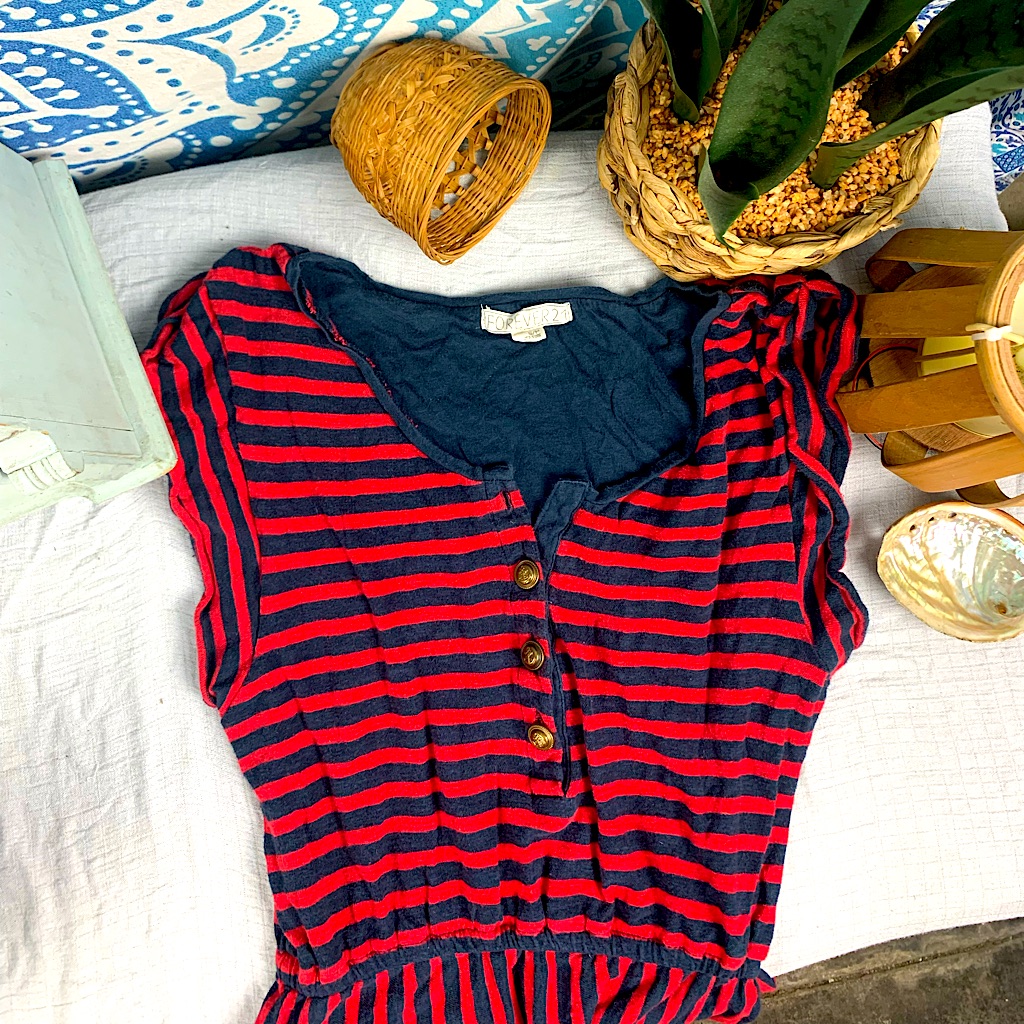 Forever 21 - Womens Small / Red & Blue / Striped / A Line Dress/ With Pockets